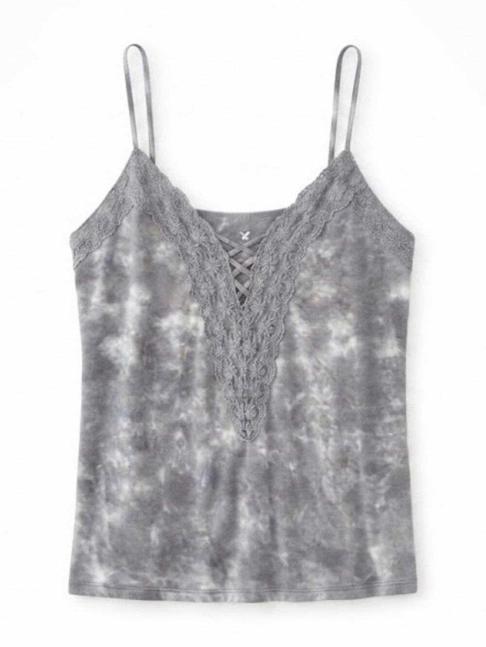 Gray Tie-Dye Lace-Trim Cami Tank
